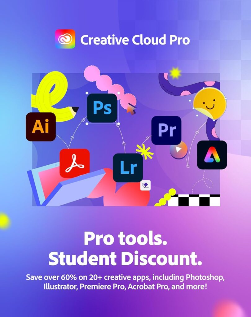 Adobe Creative Cloud Pro STE (Student & Teacher Edition) – 20+ Creative Apps + 100GB Storage [12-Month Subscription for PC/Mac]
