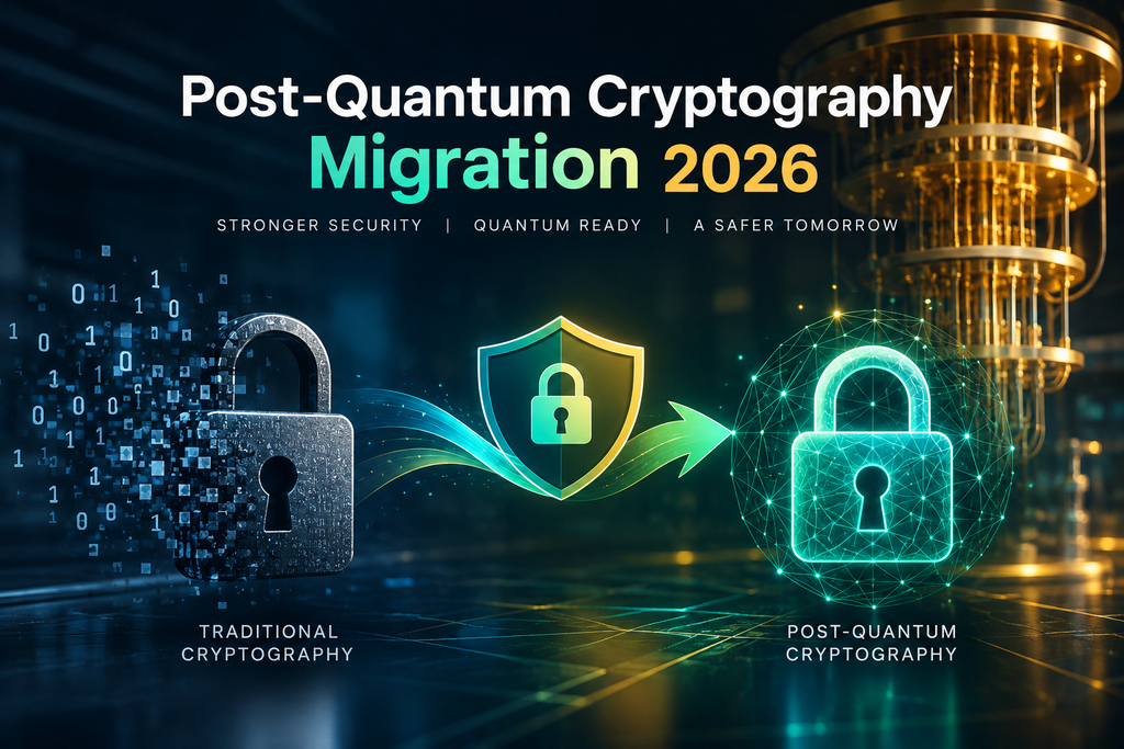 Post-quantum cryptography migration roadmap showing classical and quantum-safe encryption layers